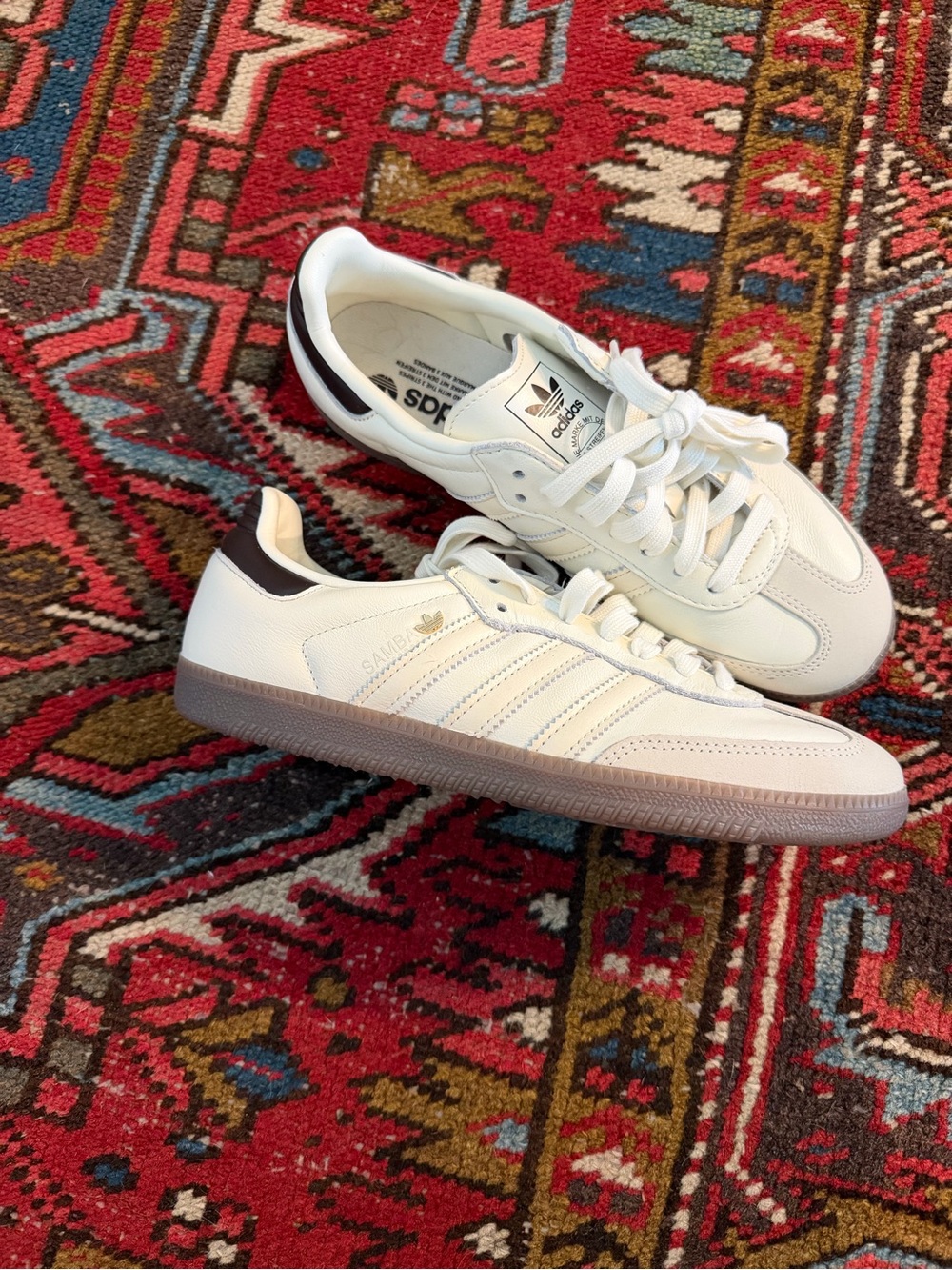 adidas Samba Leather Sneakers - White with Brown Accents NEVER WORN